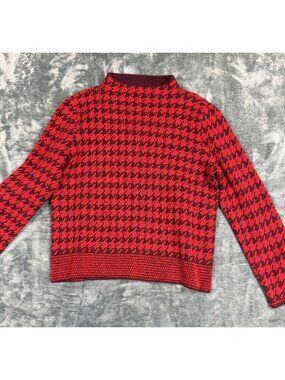 Ann Taylor XL Red & Black Houndstooth Knit Sweater Top